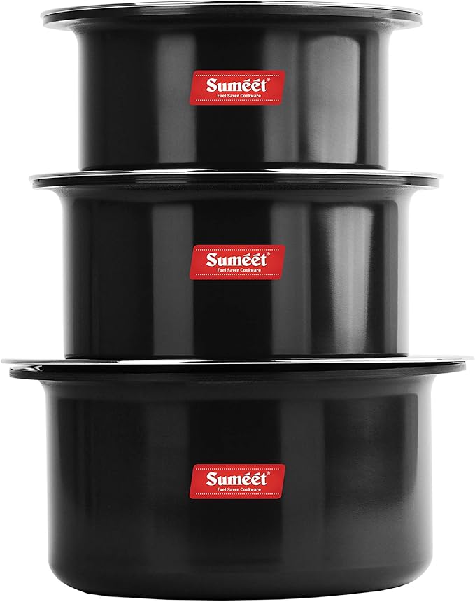 Sumeet Aluminium Anodized Tope Set 1.8 2.3 2.9 Liters 3 Piece (Black)