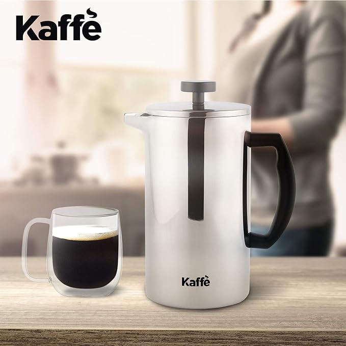 Kaffe Stainless Steel French Press Coffee Maker (27oz / 0.8L) - Double-Wall Insulated Coffee Press - Travel &amp Camping - Homemade French Press Coffee