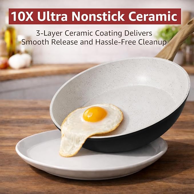 24Pcs Pots and Pans Set Non StickCeramic Cookware Set with Titanium-Reinforced Nonstick CoatingLong-LastingPFAS-FreeInduction CompatibleFull Kitchen Set with 3 Stock Pots for Family CookingBlack