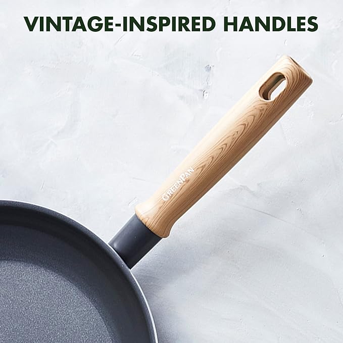 GreenPan Hudson Healthy Ceramic Nonstick 8 Piece Cookware Pots and Pans Set Vintage Wood Inspired Handle PFAS-Free Dishwasher Safe Black