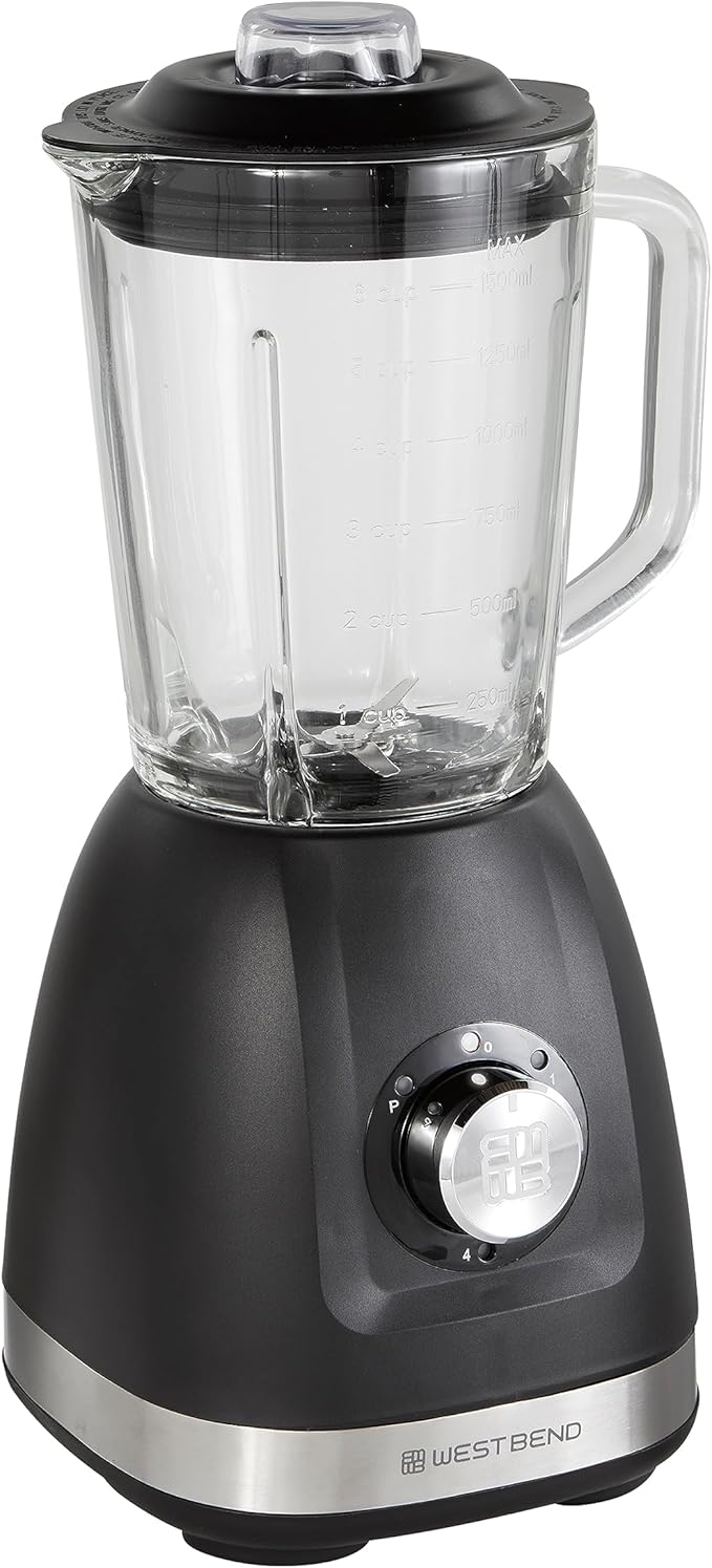 West Bend Blender with 48-Ounce Blending Jar and 20-Ounce Travel Cup Compact Design with Dial Control 700-Watts Black