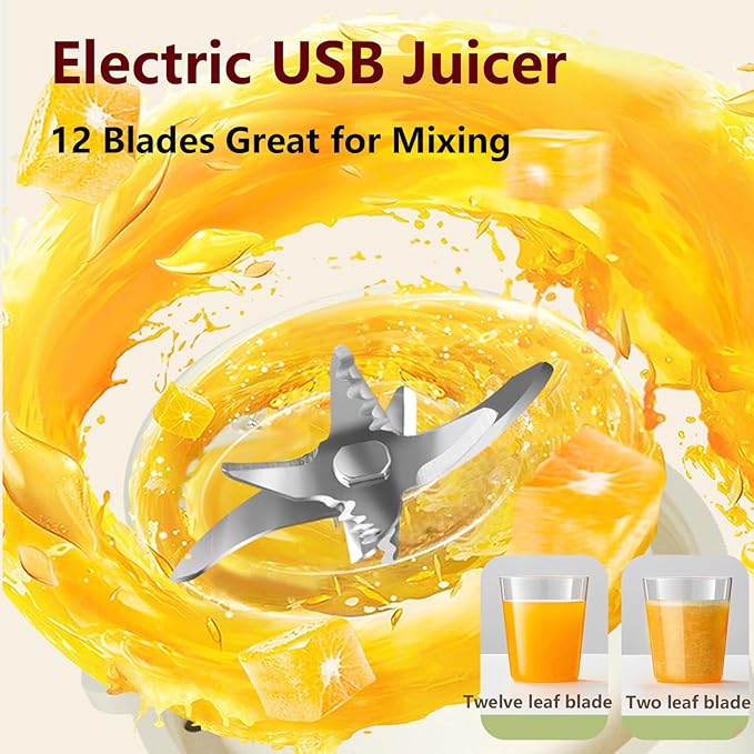 Digital Multimode Display Blender Portable Digital Display Juicer USB Rechargeable Mini Juice Cup With 12 Stainless Steel Blades Leak Proof Design (White)