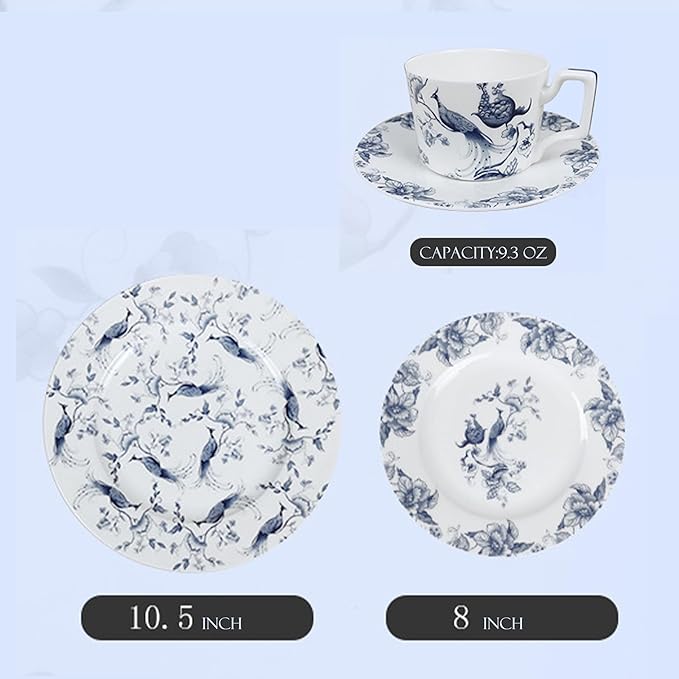 ceramic plate set for 4 24 piece bone china dinnerware set blue and white floral bird porcelain dishes sets for wedding housewarming hotel