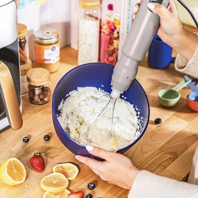 Cordless Hand Blender with 2-Cup Chopper Whisk &amp Large Measuring Cup Perfect for Cooking Smoothies Sauces Purees and Meal Prep (Porcini Taupe)