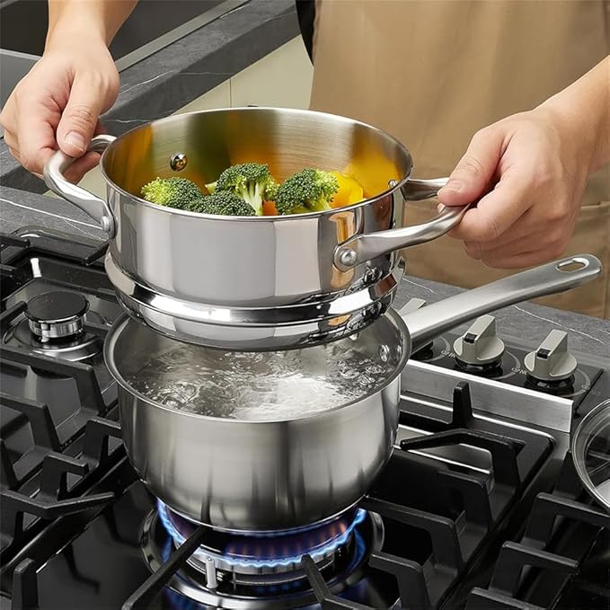 Stainless Steel Cookware Set 10Pcs All Stoves Compatible Stainless Steel Saucepan Stockpot and Frying PanWhite10 Pc