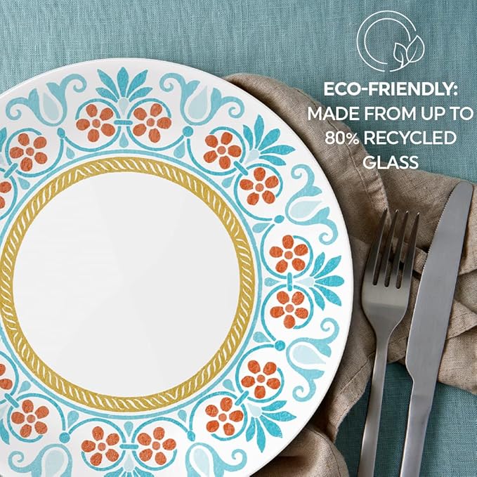 Corelle Global Collection Vitrelle 6-Piece Salad Plates Set Triple Layer Recycled Glass Lightweight Eco-Friendly 8-1/2-In Plates Set Terracotta Dreams