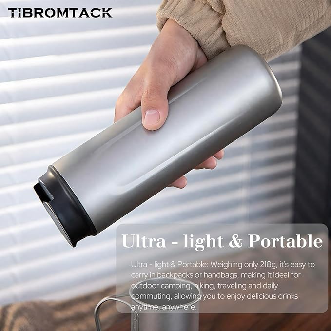 Pure Titanium French Press Coffee Maker 480ml(16.2 oz) Double - Layer Insulated Portable Lightweight Set for Outdoor Camping Ice Flower &amp Matte Finish (Sandblasting)