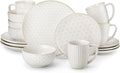 MALACASA 16 Pieces Dinnerware Sets Modern Relief Design Plates and Bowls Sets White Dish Set for 4 Kitchen Ceramic Dinner Plates Dishware Set Microwave and Dishwasher Safe Series LYDIA