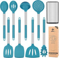 Silicone Cooking Utensil Set 8Pcs Non-stick Cookware with Stainless Steel Handle BPA Free Heat Resistant Kitchen Tools with Spatulas Turners Spoons Skimmer and Pasta Fork