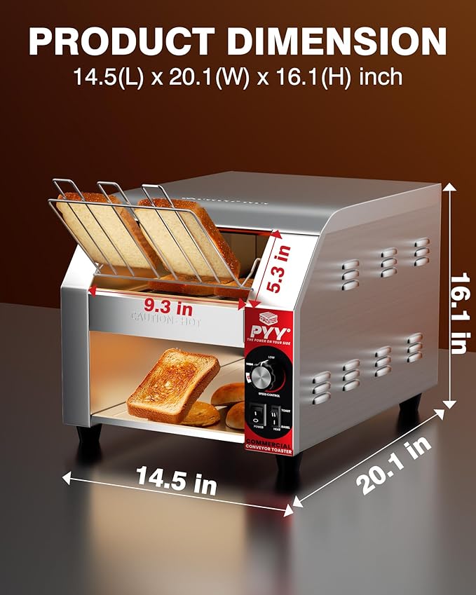 PYY Commercial Conveyor Toaster - 400 Slices/Hour 1800W Electric Industrial Belt Toasters Oven Heavy Duty Stainless Steel Toaster for Bun Bagel Bread Waffle Restaurant Catering