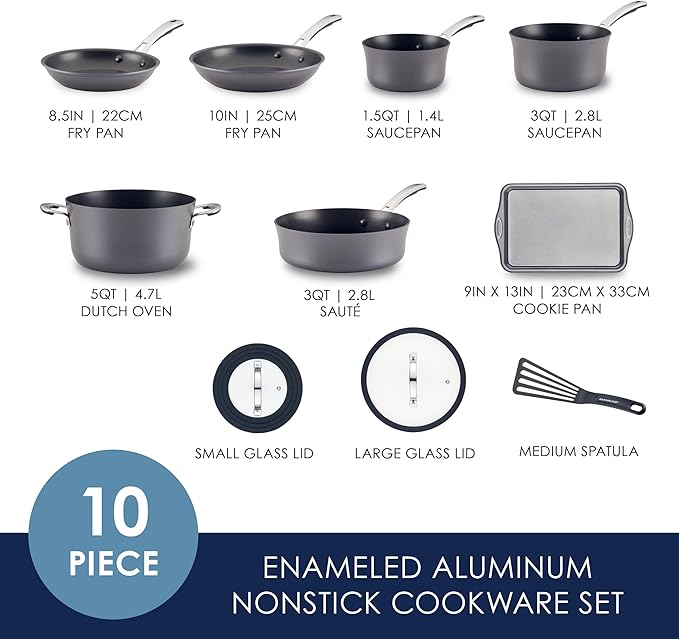 Rachael Ray Cook + Create Hard Anodized Nonstick Cookware/Pots and Pan Set 10 Piece - Black