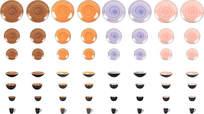 Stoneware Sonoma 56pc Dinnerware Set Black + Speckled Spin Wash Mixed Colors of Mocha Spice Cobalt and Rose