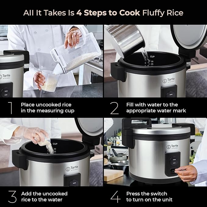 Commercial Stainless Steel Rice Cooker - Professional 64 Cup Cooked (32 Cup Uncooked) Rice Maker Cooker With Non Stick Pot &amp Hinged Lid - Includes a Rice Measuring Cup &amp Rice Scoop