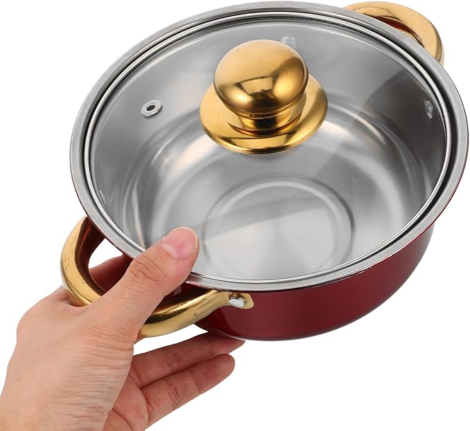 Nonstick Stainless Steel Cookware Set with Heat-resistant Gold Handles Versatile Pots and Frying Pans for Healthy Cooking and Easy Cleaning Stylish Kitchen Essential in Wine Red