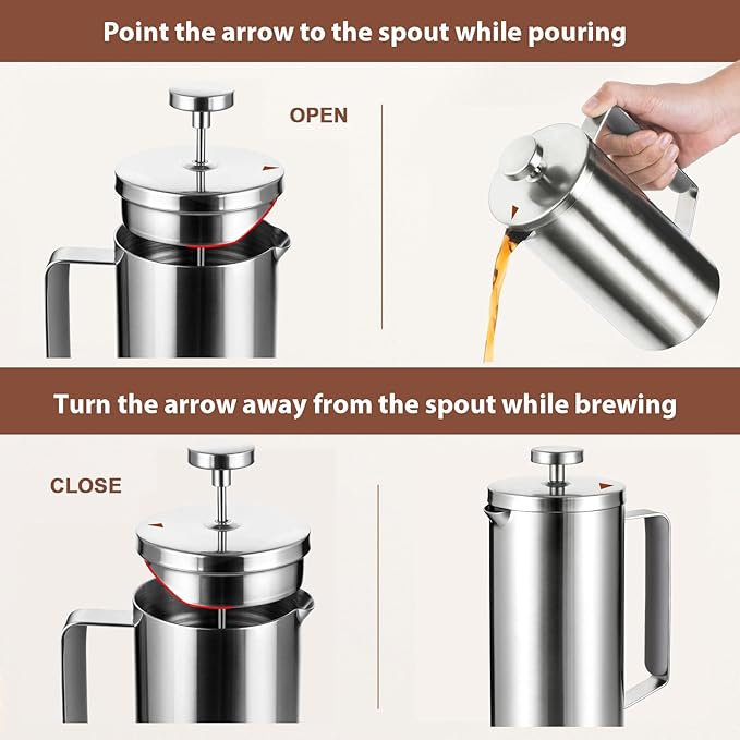 small French Press Coffee Maker 600ml Double-Wall Insulated French Press Coffee Press Stainless Steel for travel camping Silicone handle (2-4cup 20 OZ) silver
