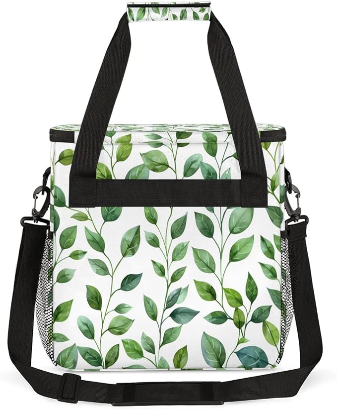 Green Leaf Theme Coffee Maker Carrying Bag Compatible with K-Mini or K-Mini Plus Portable Single Cup Coffee Maker Case with Pockets for K Cup Pods