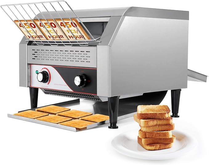 Dyna-Living Commercial Toaster 450 Slices/H Restaurant Toasters 1900W Conveyor Rotating Toaster Oven Commercial Belt Toasters Hamburger Bread Bun Toaster for Restaurant