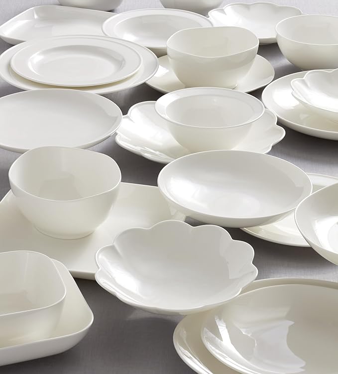 Lenox Dinnerware Set Studio 1414 Coupe 16-Piece Set Service For 4 Bone China Material Dishwasher &amp Microwave Safe Home And Kitchen Kitchen And Dining Plates And Bowls Sets (White 16 Pieces