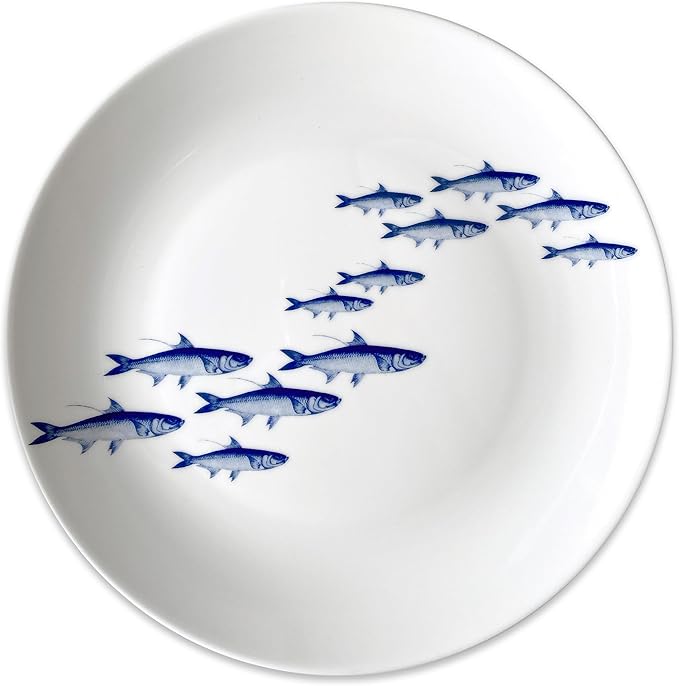 Caskata School of Fish Dinner Plates Set of 4 | High-Design Lead-Free Porcelain Dinnerware Plate Set | Blue Dinnerware Set for Entertaining Everyday Thanksgiving Wedding or Birthday Gifts | 10.75 in