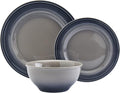 Mason Craft &amp More Festival Dinnerware Collection- Round Durable Stoneware Bold Colorful Ombre Glaze Plates Bowls 12 Piece Festival Dinnerware Set in Shadow Grey