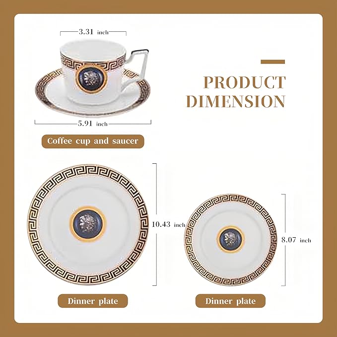 8 Piece Bone China Dinnerware Sets for 2 Porcelain Dinner Plate and teacups and saucer sets Luxury Ceramic Dishes set for home Scratch Resistant Dishwasher Safe