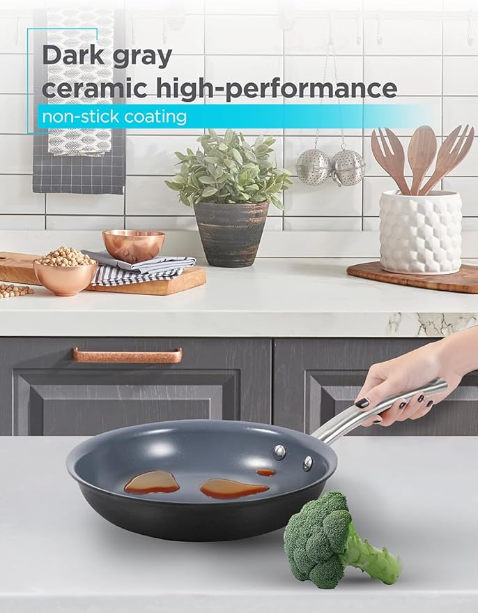BLACK+DECKER 3-Piece Ceramic Hard Anodized Aluminum Skillet Set Frying Pan Set with Ceramic Non-Stick Coating