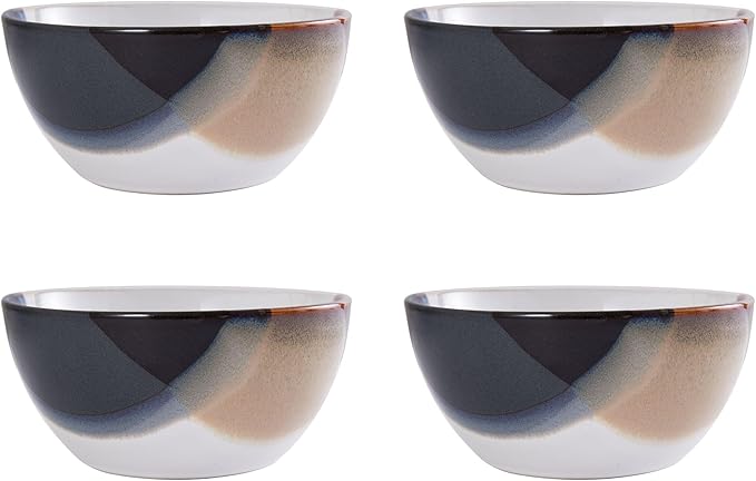 Gourmet Basics by Mikasa Caden 16-Piece Stoneware Dinnerware Set — Service for 4 Reactive Glaze Black/Tan &amp White Finish Microwave &amp Dishwasher Safe Everyday &amp Formal Use