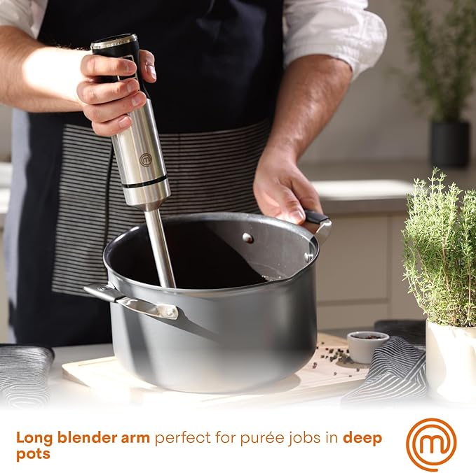 MasterChef Immersion Blender Handheld Stainless Steel Hand Held Blending Stick Emulsifier Puree Blender for Making Baby Food Soup Sauces etc Powerful 400W Motor with Variable Speed Control