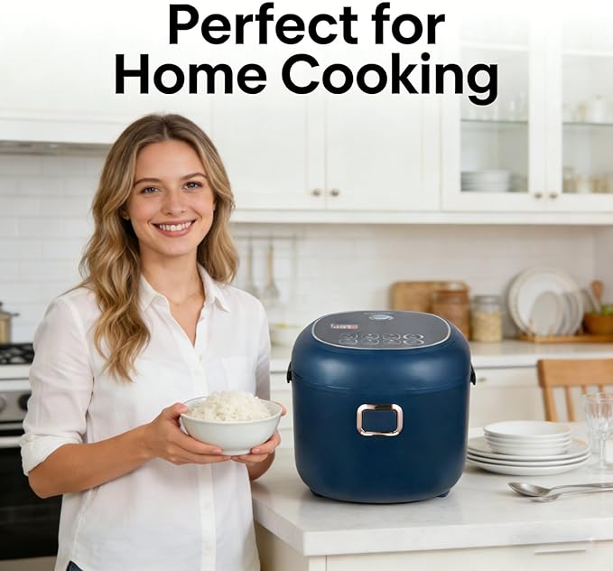 12V/24V/110V Rice Cooker Mini 2L Portable Multicooker 24h Keep Warm Small with Steam Tray Picnic Camping Travel For Car/Truck/Home (Blue)