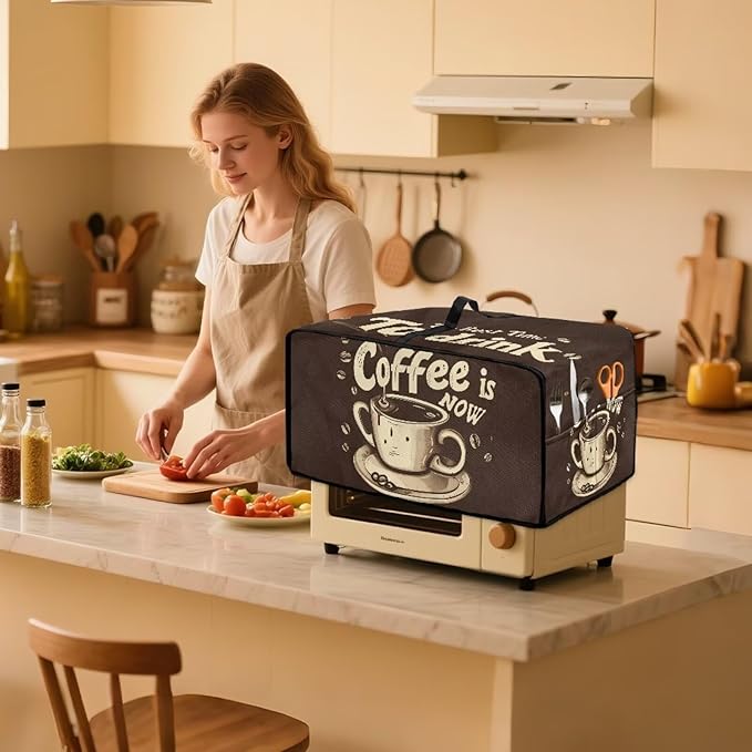Doojoayie Dust Cover for Toaster Oven 6 Slice Small Appliance Covers Stain Resistant &amp Dustproof Kitchen Appliance Protector Coffee Print