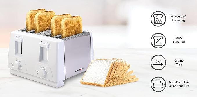 EUROSTAR ET742W 4-Slice Stainless Steel Toaster White