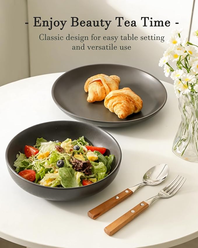 Plates and Bowls Sets 12-Pieces Stoneware Dinnerware Set Ceramic Matte Black Dishes Set for 4 Scratch Resistant Microwave and Dishwasher Safe Tableware Porcelain