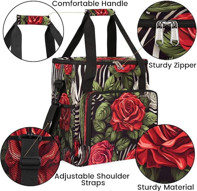 Zebra Print Roses Coffee Maker Travel Bag for K-Mini or K-Mini Plus Single Serve Coffee Brewer Portable Storage Tote Case for Tarvel