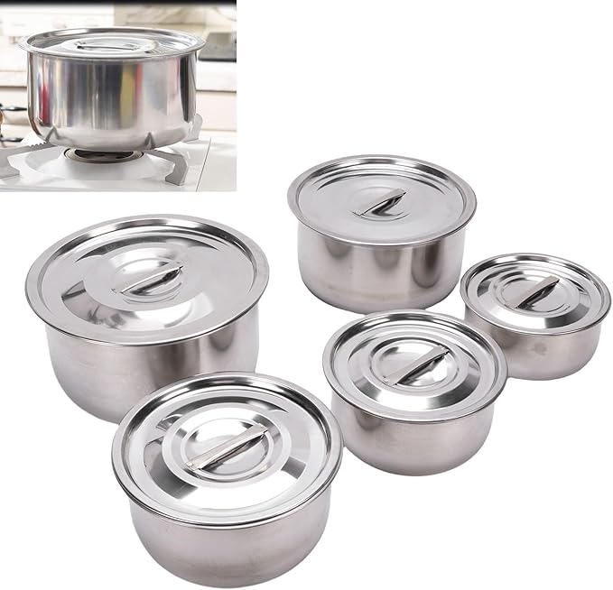 Kitchen Cookware Sets5 PCS Stainless Steel Multifunctional Soup Pot Set Induction Compatible Sauce Pan Kitchen Cooking Small Pots with Lids Minimalist Pots and Pans