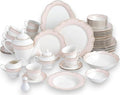 Bone China Dinnerware Set Alexandra 8-person 57-piece Blush Pink and Gold Color