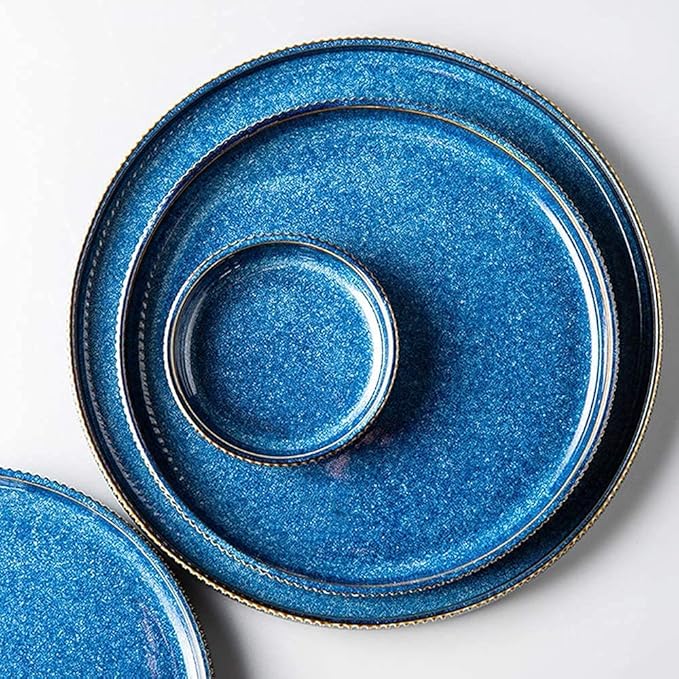 Stylish Dinner Set for Restaurant and HomeCeramics Dinner SetsBowl/Dish/Spoon|Gradient Texture Dinnerware Set Retro Kiln Glaze Porcelain Combination Set 22 Pieces Kitchenware