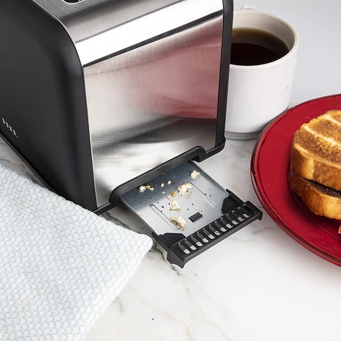 Rae Dunn Toaster Stainless Steel 2 Slice Square Toaster Wide Slot with 5 Browning Levels with Bagel Defrost and Cancel Options (Black)