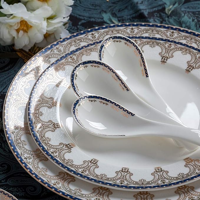 Ceramics Dinnerware Set with 46 PiecesBowl/Dish/Soup Pot/Spoon|Dinner SetsEuropean Gold Pattern Porcelain Combination Set
