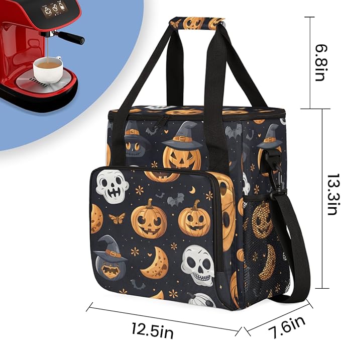 Retro Pumpkin Coffee Maker Carrying Bag Abstract Pumpkin Travel Storage Bag Compatible with K-Mini or K-Mini Plus Single Serve Coffee Brewer Carrying Case with Multiple Pockets &amp Shoulder Strap