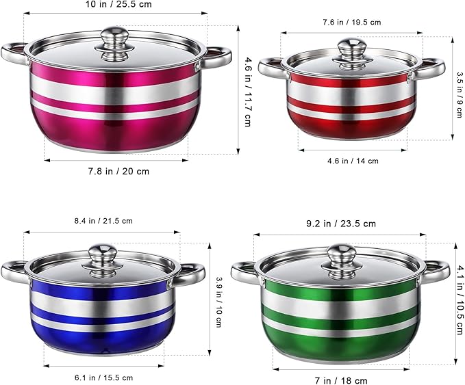 TOYANDONA 4pcs Stainless Steel Pot Set: Non Stick Cookware with Lids &amp Handle - Dishwasher Safe Stovetops Pots for Kitchen Restaurant 20/22/ /26cm