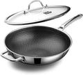 Wok panHybrid 13 inch Wok with Lid PFOA Free Cookwarenon stick Stainless Steel Woks &amp Stir-fry pans Nonstick Dishwasher and Oven Safe Works on Induction