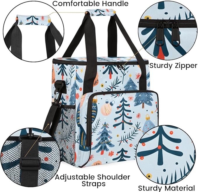 Christmas Festivals Coffee Maker Carrying Bag Cartoon Tree Travel Storage Bag Compatible with K-Mini or K-Mini Plus Single Serve Coffee Brewer Carrying Case with Multiple Pockets &amp Shoulder Stra