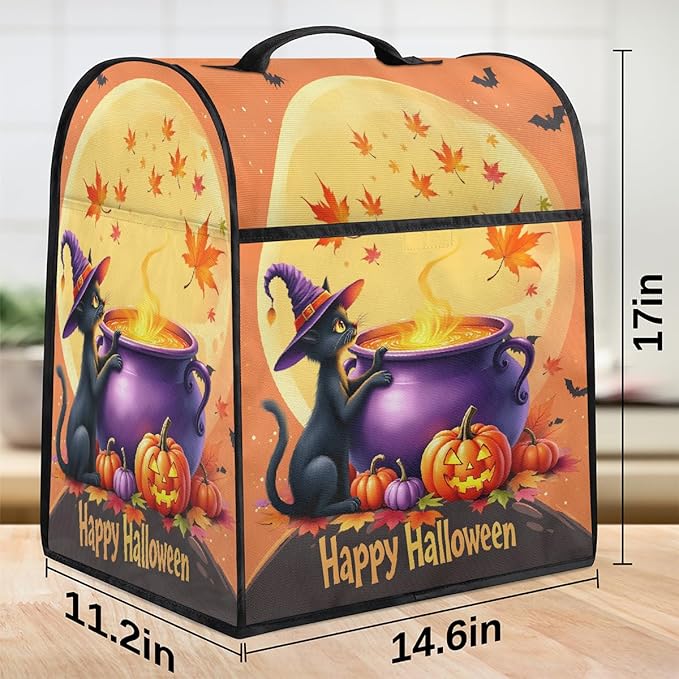 cfpolar Kitchen Aid Mixer Cover Compatible with 6-8 Quarts Halloween Black Cat Crucible Stand Mixer Cover Kitchen Aid Mixers Accessories Appliance Organizer Bag Dust Covers with Zipper Pocket