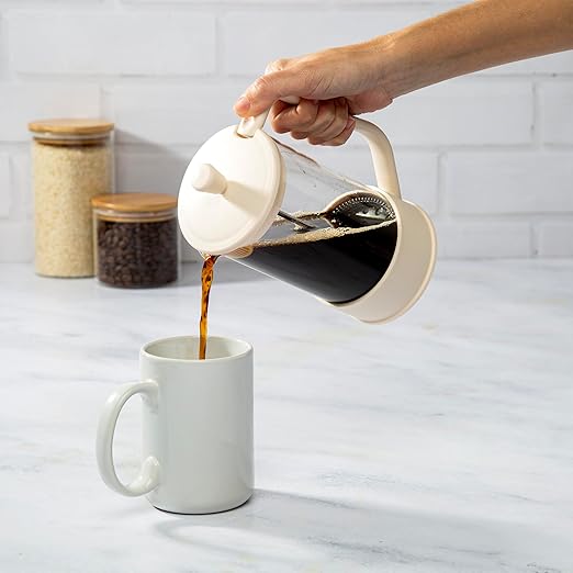 Primula French Press Coffee Maker Heat Resistant Borosilicate Glass with Stainless Steel Filters 8 Cup 34 oz Cream