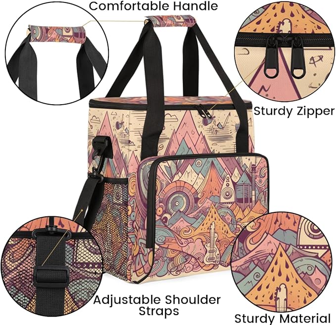 Aztec Music Symbol Coffee Maker Carrying Bag Portable Travel Storage Tote Bag Compatible with K-Mini or K-Mini Plus Single Serve Coffee Brewer Carrying Case with Multiple Pockets &amp Shoulder Stra