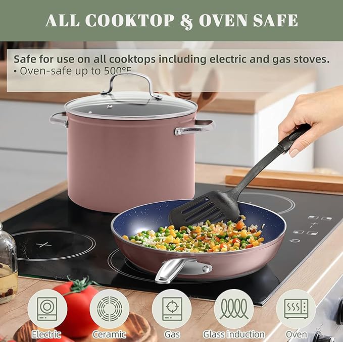 Nuwave 12pc Forged Lightweight Cookware Set G10 Healthy Duralon Ceramic Ultra Non-Stick Coating Vented Tempered Glass Lids Stay-Cool Handles Induction-Ready &amp Works on All Cooktops PFAS Free