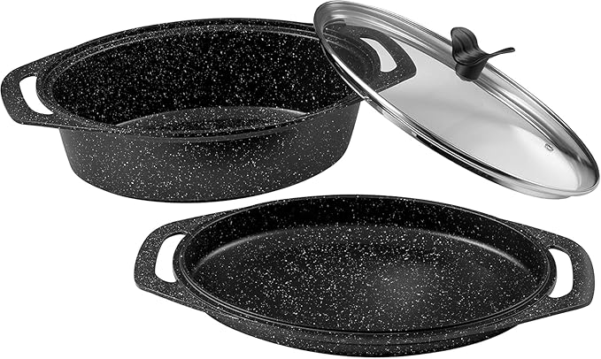 Pradel Excellence - PCUI001014 - Premium Cast Aluminium Casserole Ø36cm Glass Lid - Stone-Effect Non-Stick Coating - Removable Handle - All Heat Source Black and White