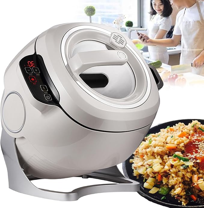 Portable Automatic Stir Fry Cooker Auto Cooking Wok Fried Rice Machine with Visual Pot Lid and Widen Handle 360° Automatic Rotation Touch Panel Cooker Robot for Home Restaurant