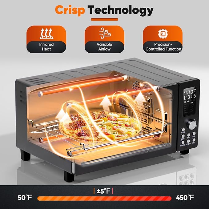 Nuwave Bravo Pro Convection Air Fryer Toaster Oven Combo 2025 New and Improved 10-in-1 50°-450°F Temp Controls Quick &amp Even Crisp Technology 21Qt Capacity Black PFAS Free
