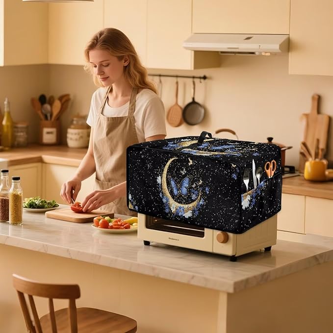 Dust-proof Toaster Oven Heat-Resistant Air Fryer Microwave Cover with Top Handle Side Protects Elevate Kitchen Style While Protecting Appliances Butterfly Moon Stars